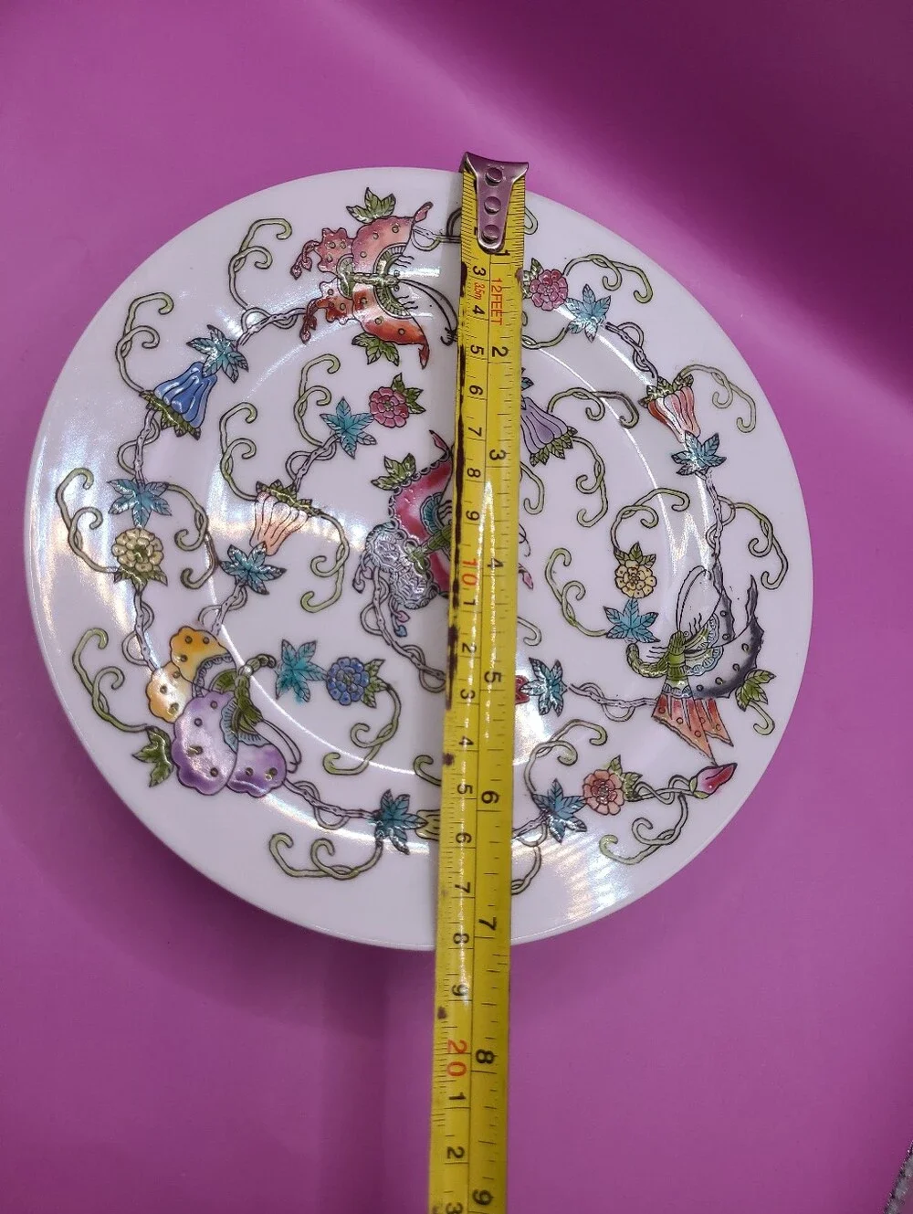 Mid Century Jingdezhen Zhongguo Butterfly Flower Salad Plate Set 5 Hand Painted
